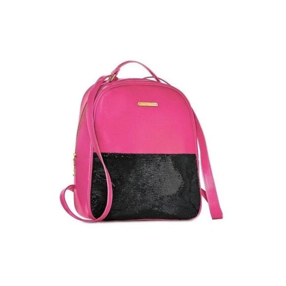 Juicy Couture Pink Faux Leather Backpack with Black Sequins